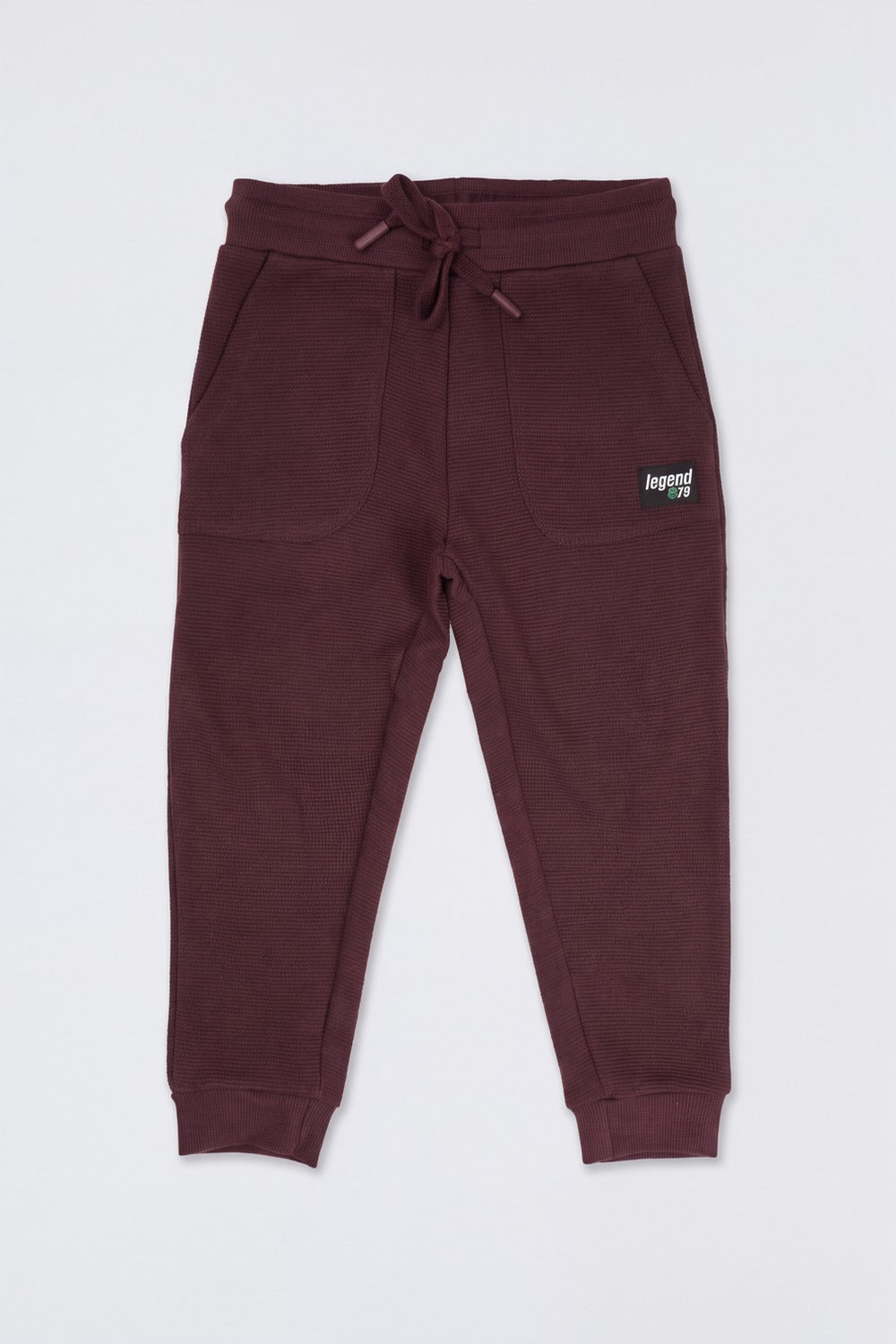 Boys Maroon Textured Joggers - Image 2