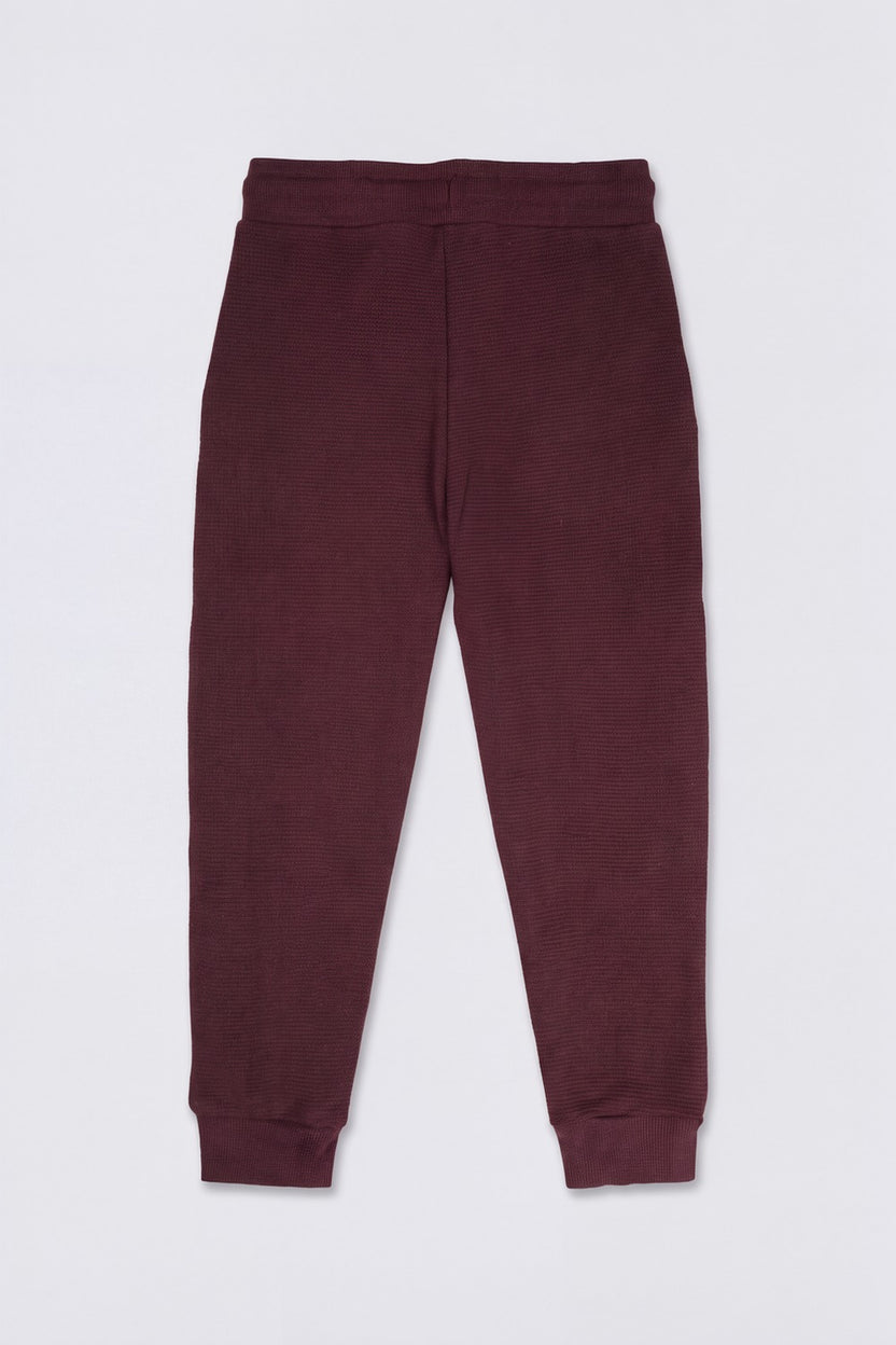 Boys Maroon Textured Joggers - Image 3