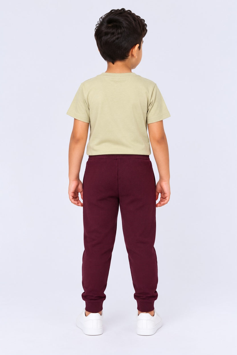 Boys Maroon Textured Joggers - Image 4