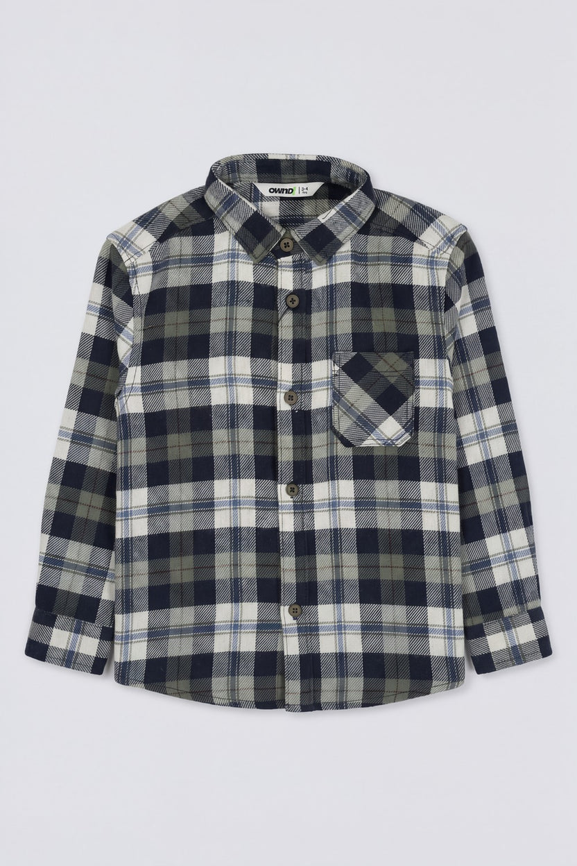 Boys Green Checked Cotton Flannel Shirt - Image 2