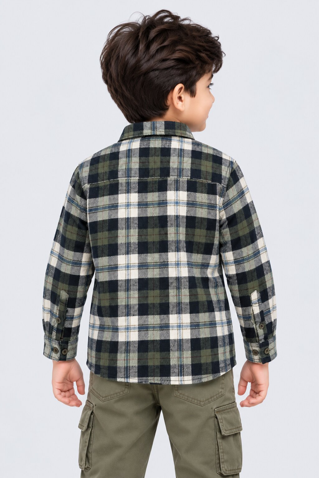 Boys Green Checked Cotton Flannel Shirt - Image 4