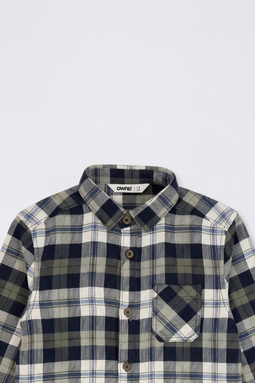 Boys Green Checked Cotton Flannel Shirt - Image 6