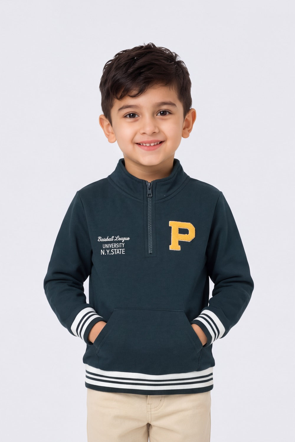 Boys Teal Patch Design Sweatshirt - Image 1