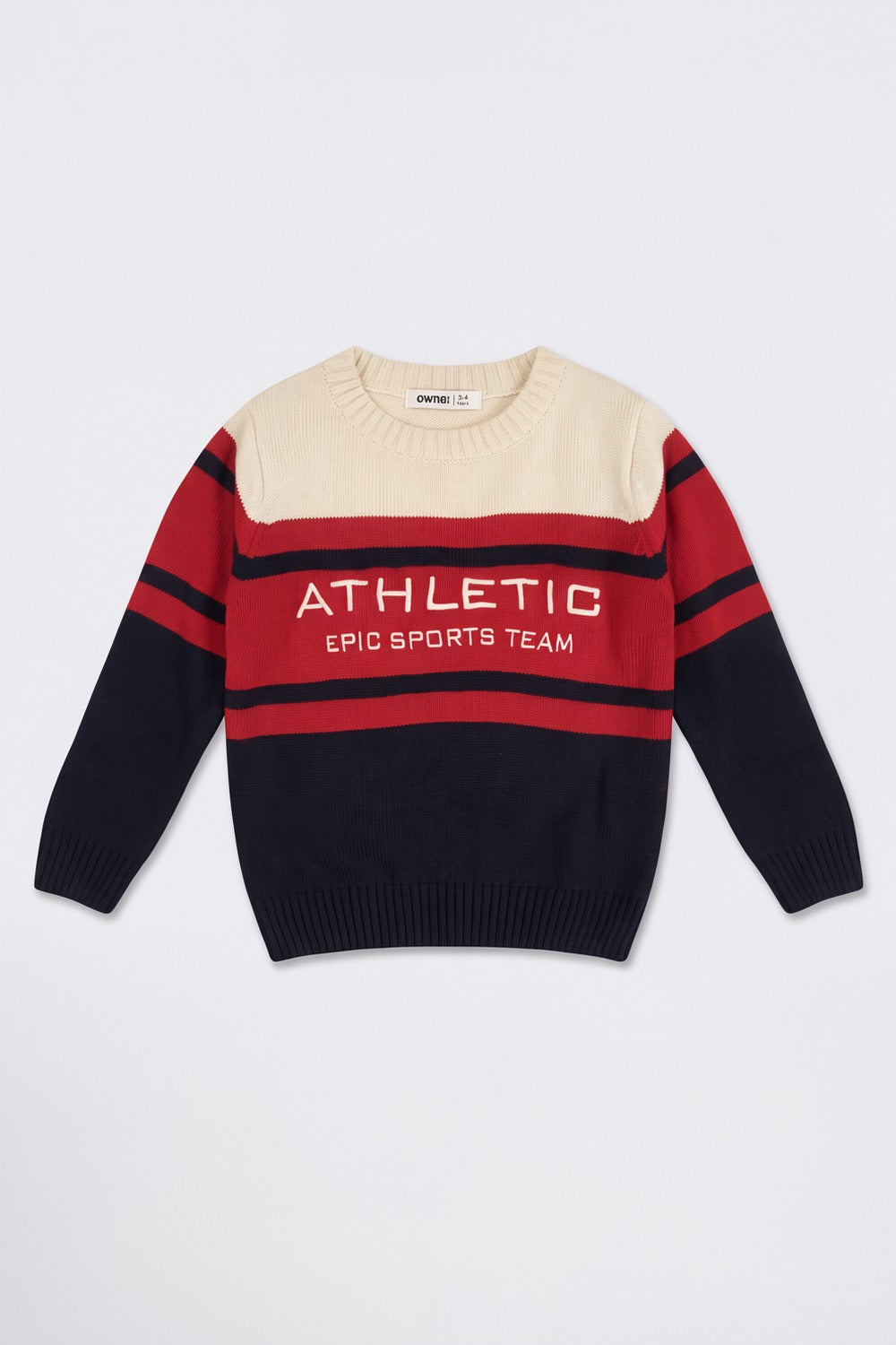 Boys Red Athletic Striped Knitted Sweater - Image 2