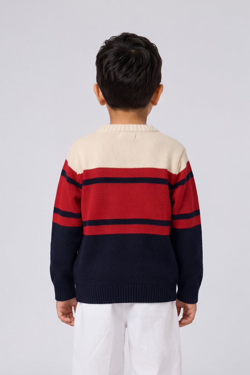 Boys Red Athletic Striped Knitted Sweater - Image 4