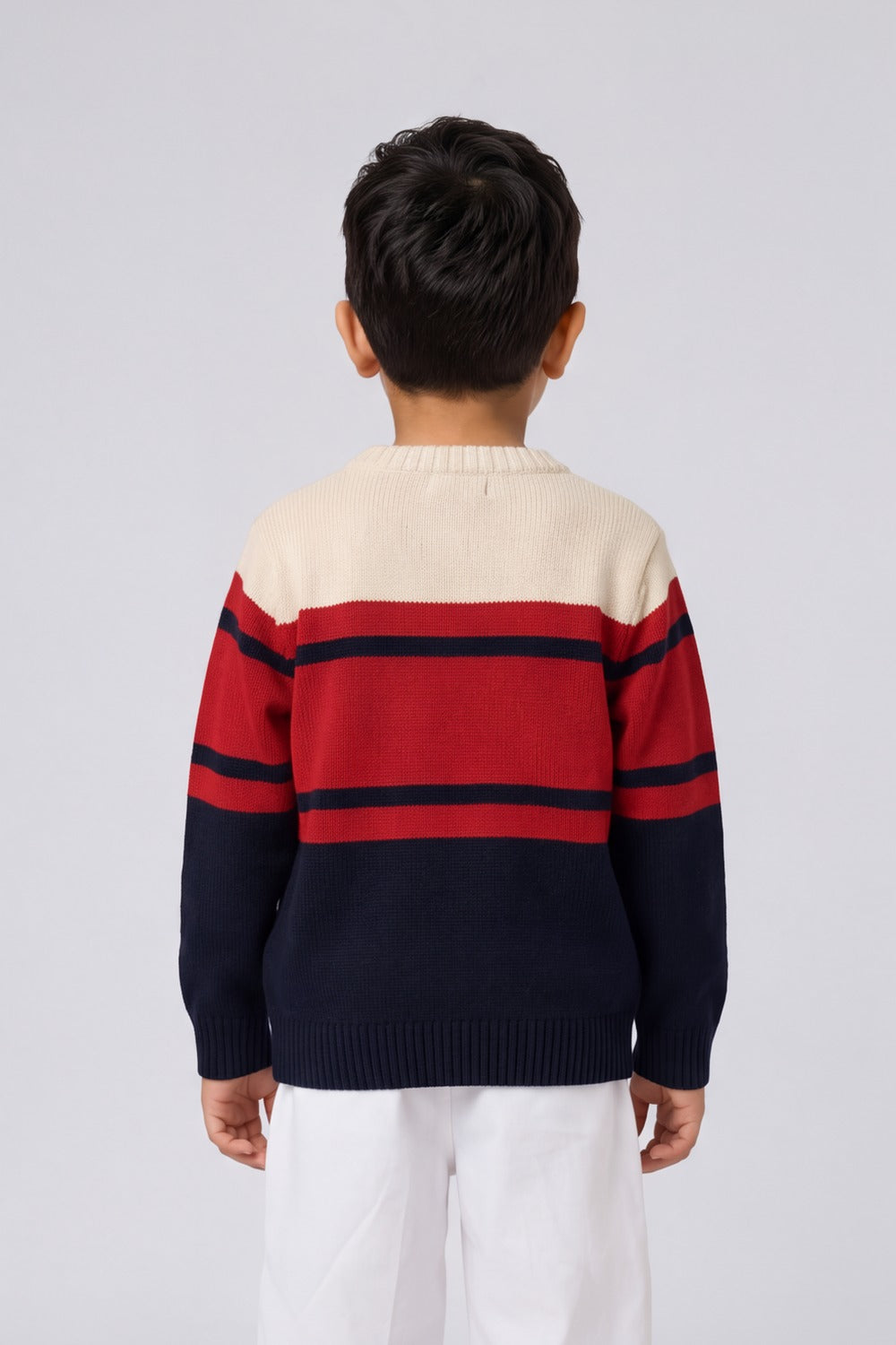 Boys Red Athletic Striped Knitted Sweater - Image 4