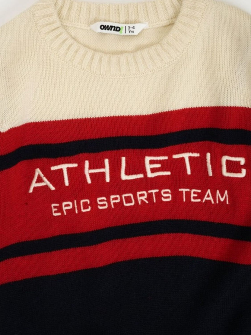 Boys Red Athletic Striped Knitted Sweater - Image 6