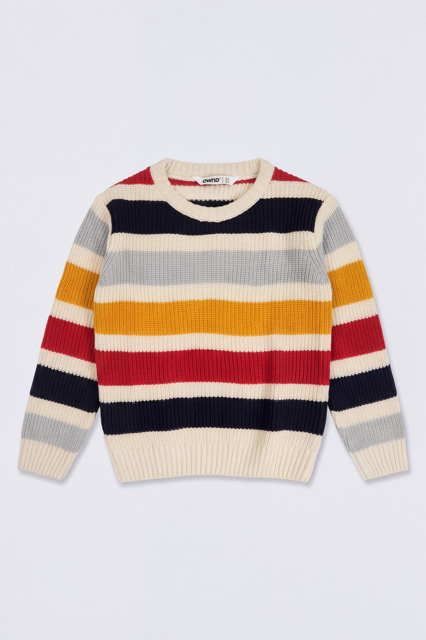 Boys Multicolor Striped Knitted Sweater - Image 2