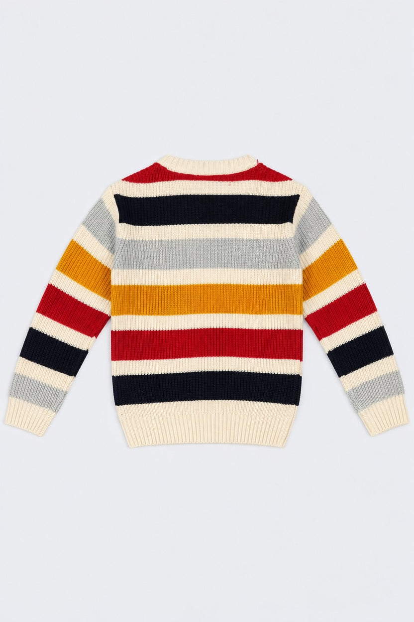 Boys Multicolor Striped Knitted Sweater - Image 3