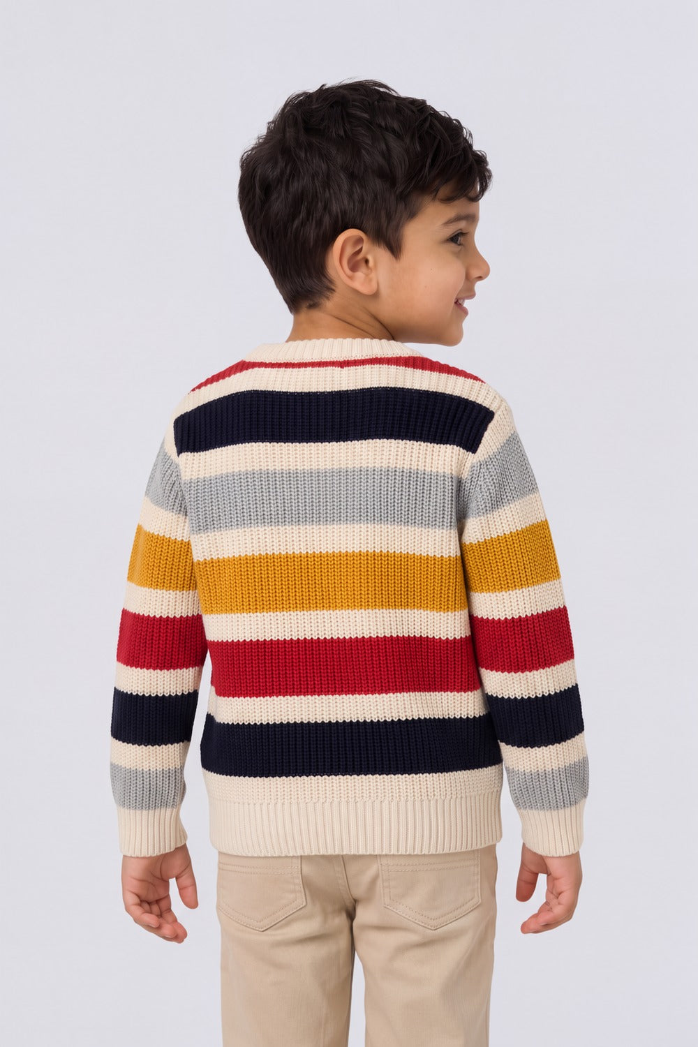 Boys Multicolor Striped Knitted Sweater - Image 4