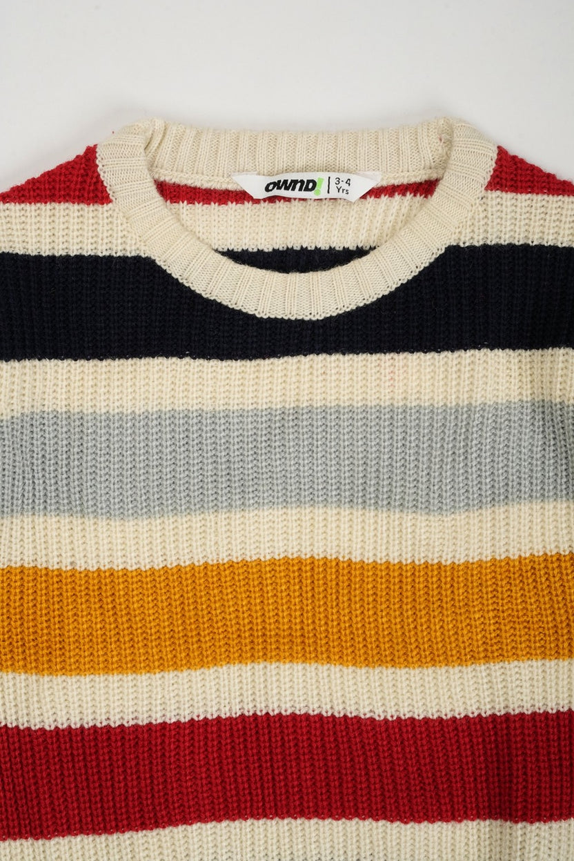 Boys Multicolor Striped Knitted Sweater - Image 6