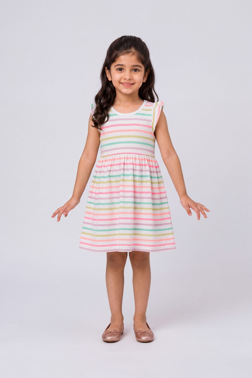 Girls Multi-coloured  Striped Fit and Flare Dress - Image 1