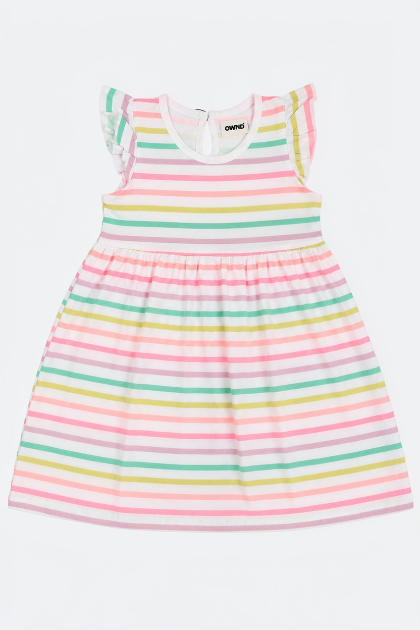 Girls Multi-coloured  Striped Fit and Flare Dress - Image 2