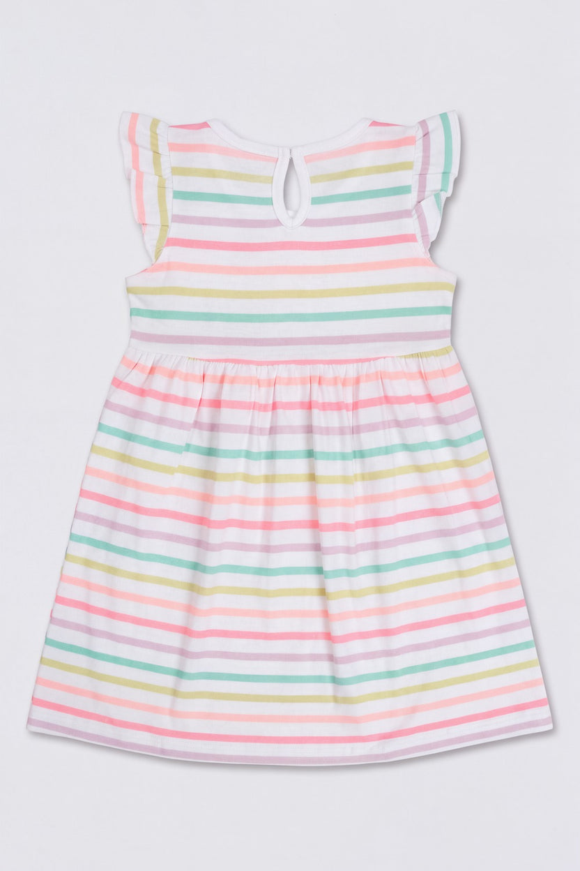 Girls Multi-coloured  Striped Fit and Flare Dress - Image 3