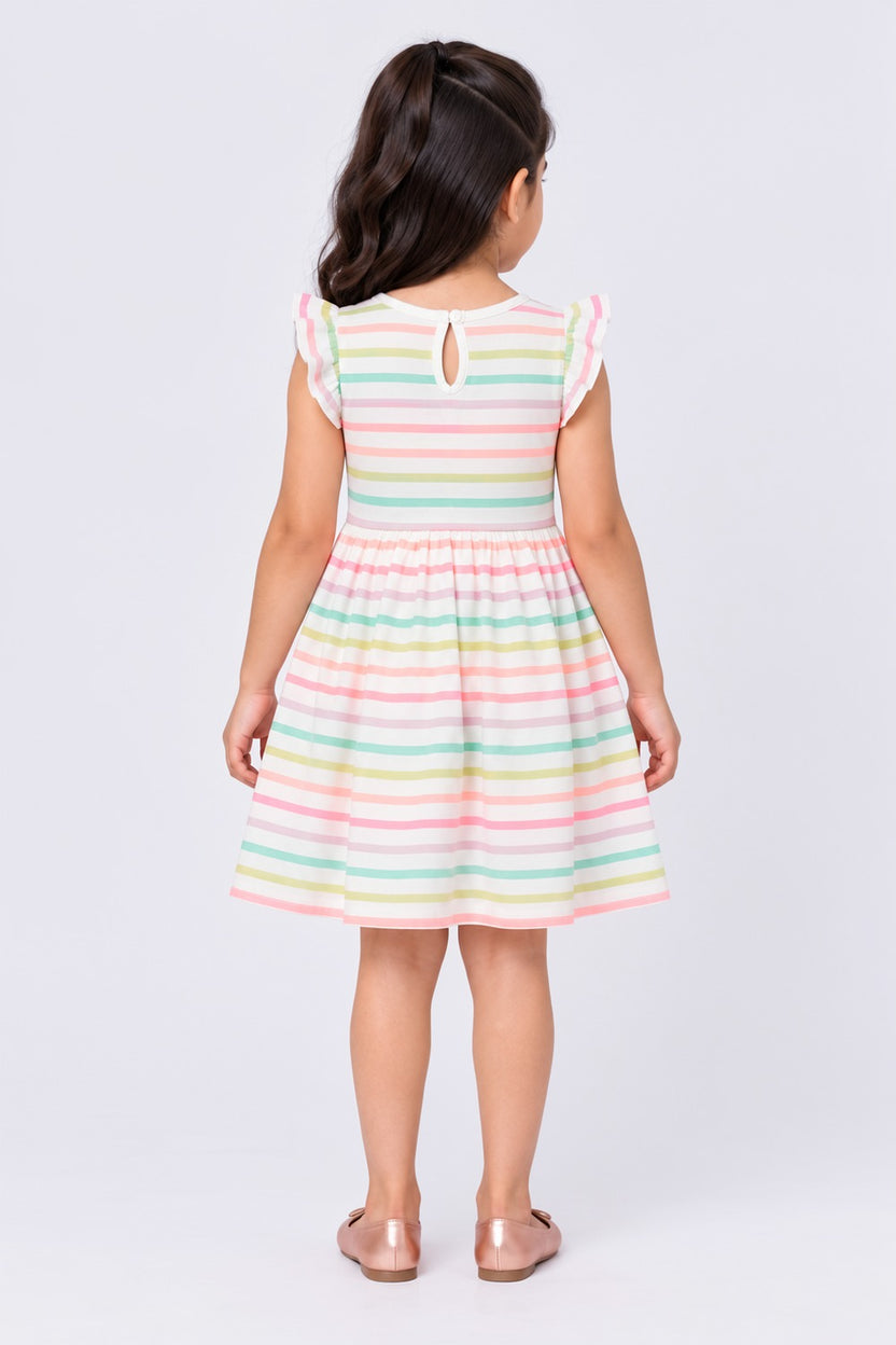 Girls Multi-coloured  Striped Fit and Flare Dress - Image 4
