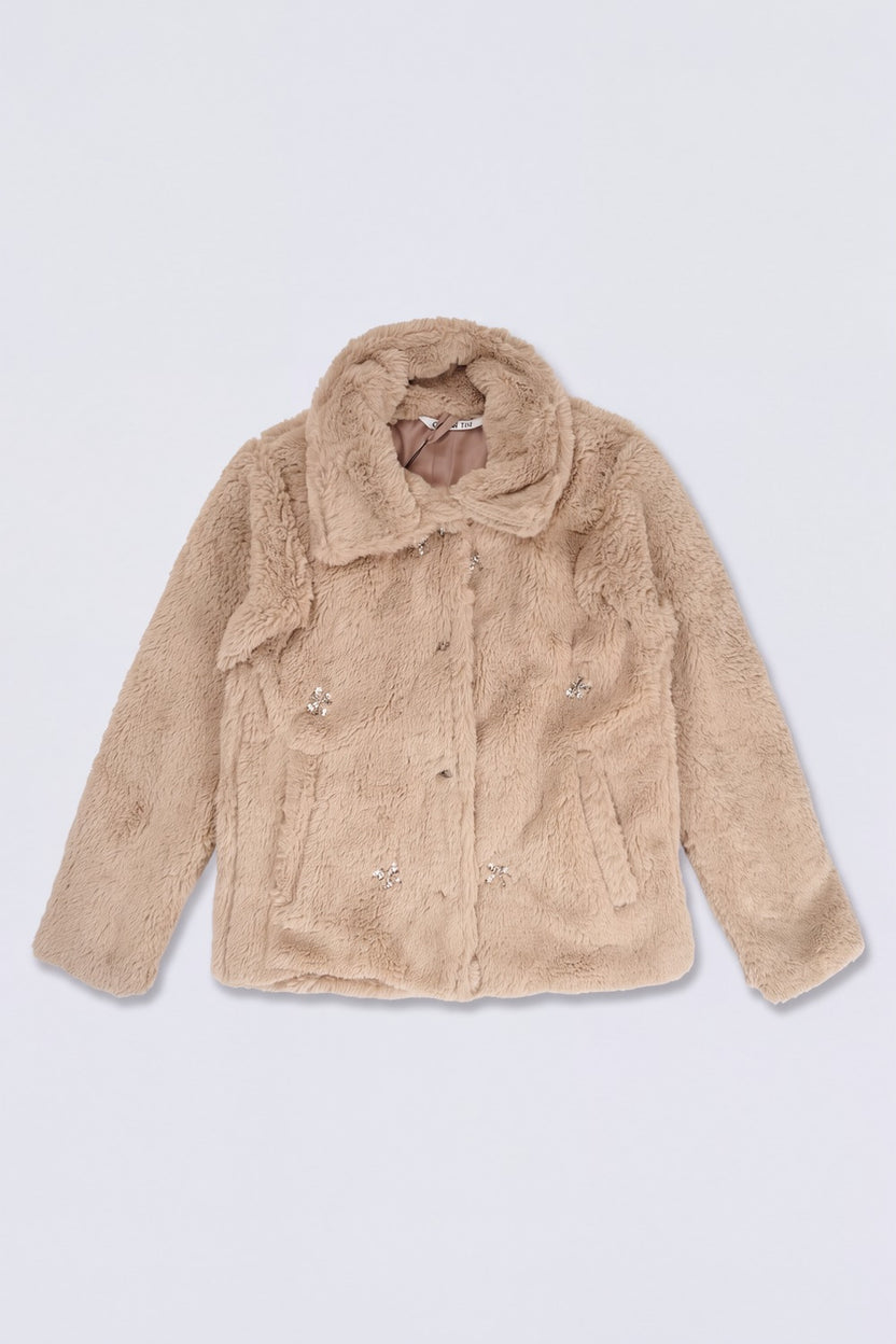 Tweens Girls Embellished Teddy Fur Jacket - Image 2