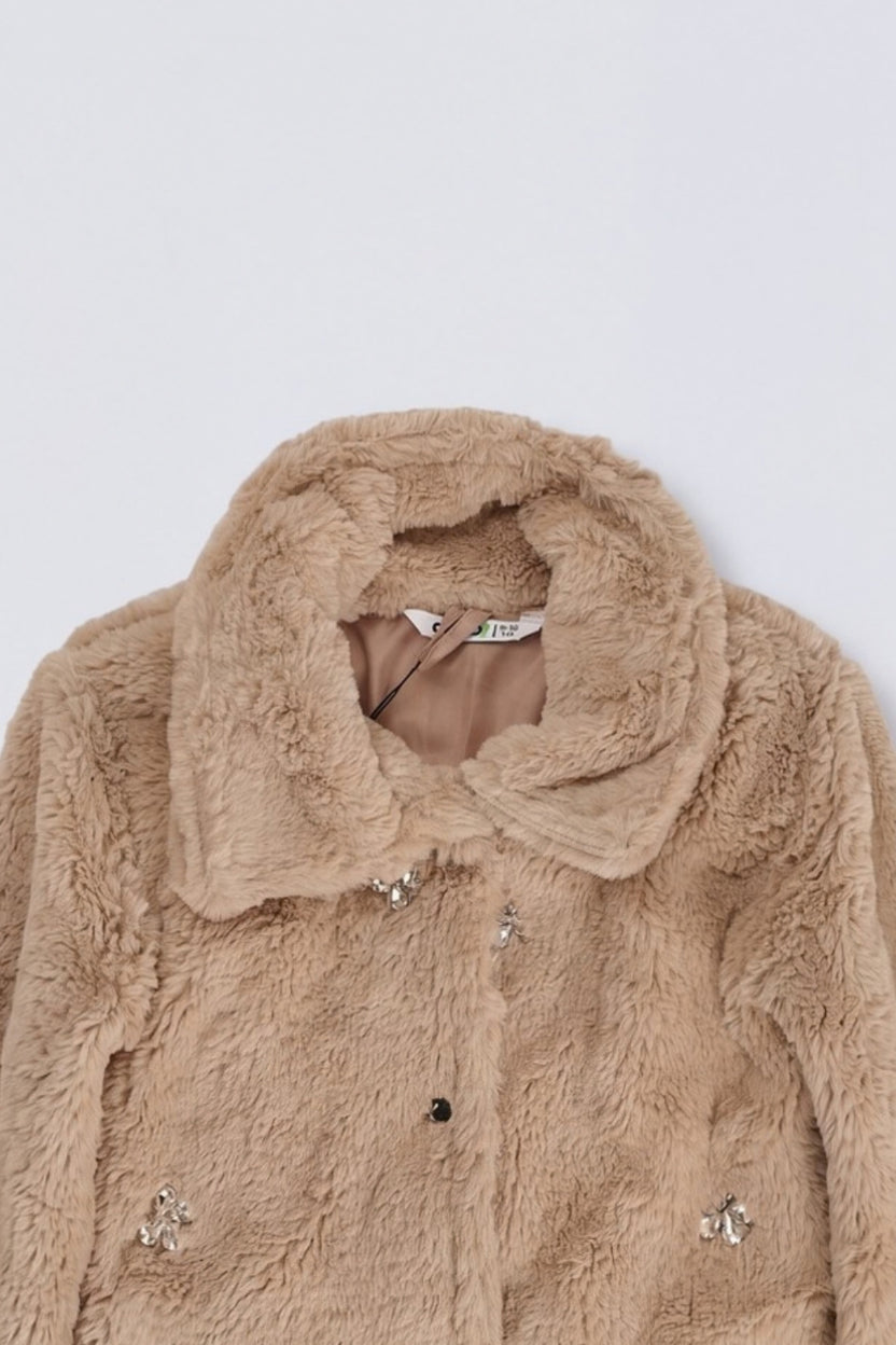 Tweens Girls Embellished Teddy Fur Jacket - Image 6