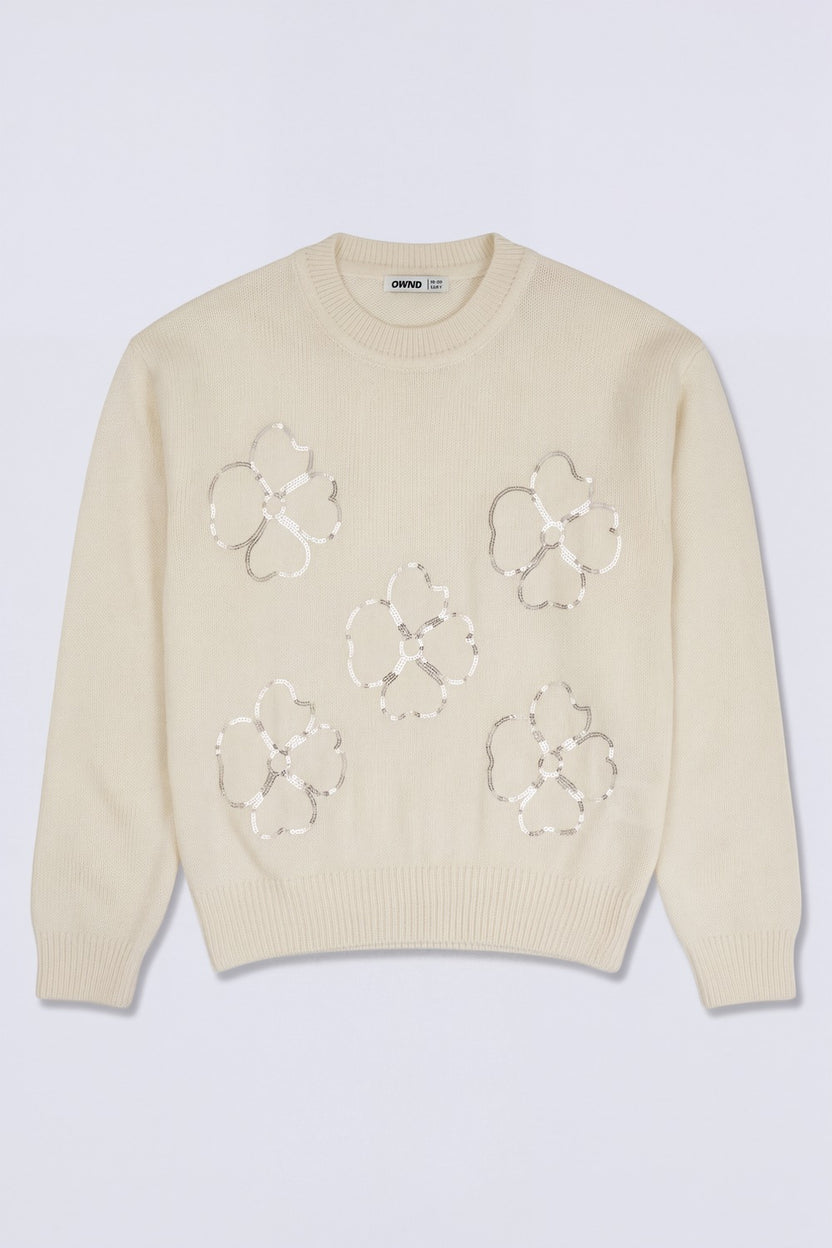 Tweens Girls Floral Embellished Knitted Sweater - Image 2