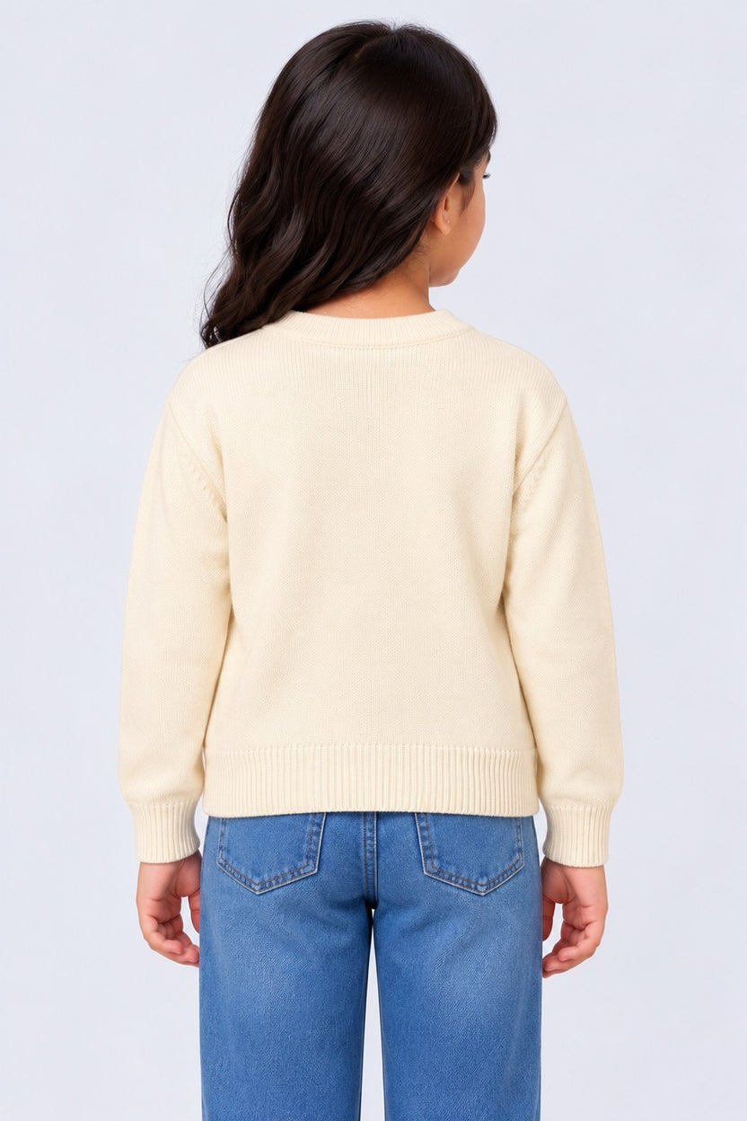 Tweens Girls Floral Embellished Knitted Sweater - Image 4