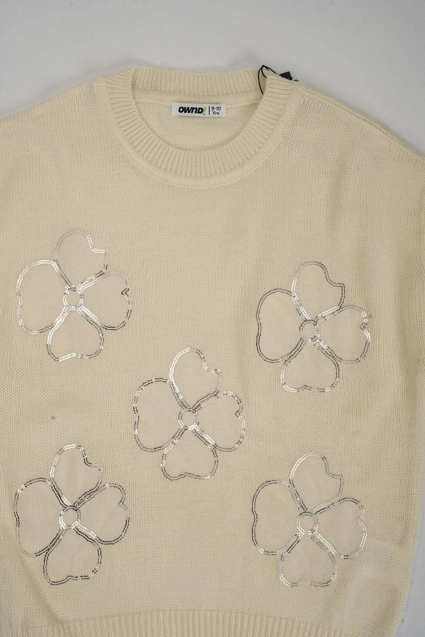 Tweens Girls Floral Embellished Knitted Sweater - Image 6