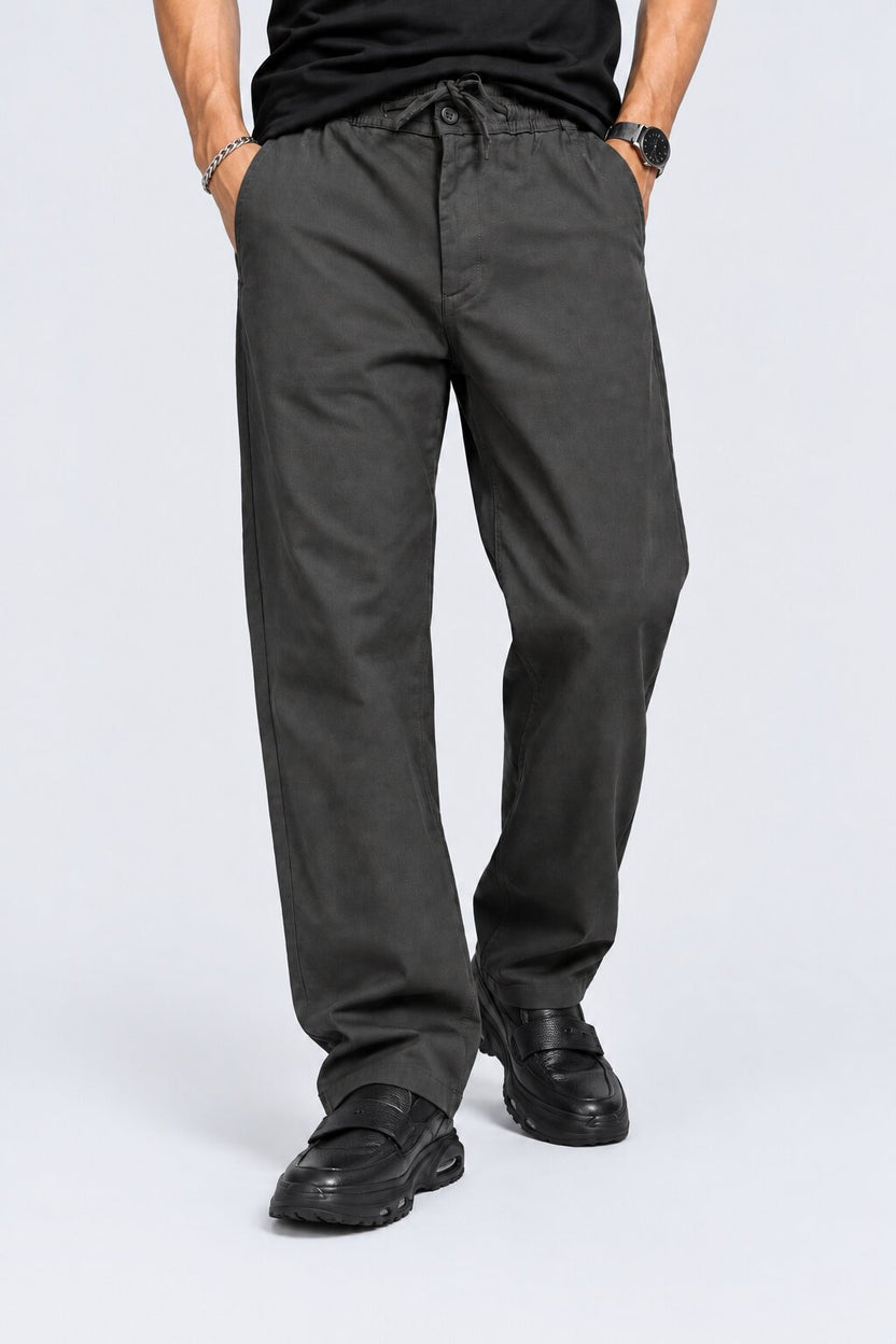 Mens Relaxed Fit Charcoal Solid Drawstring Trouser - Image 2