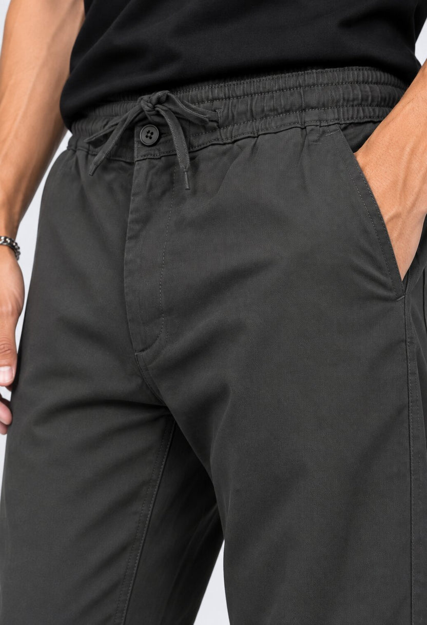 Mens Relaxed Fit Charcoal Solid Drawstring Trouser - Image 3