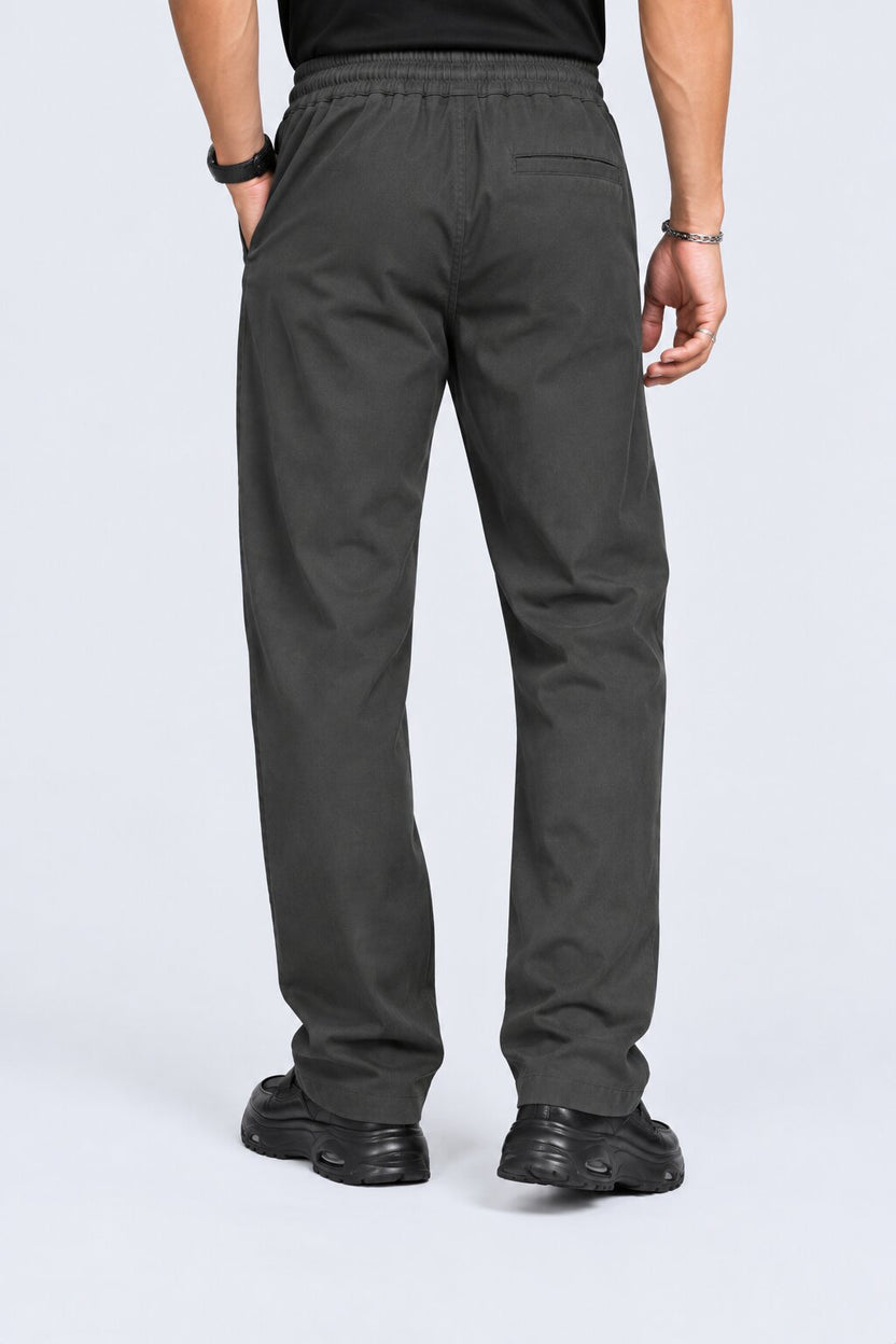 Mens Relaxed Fit Charcoal Solid Drawstring Trouser - Image 5