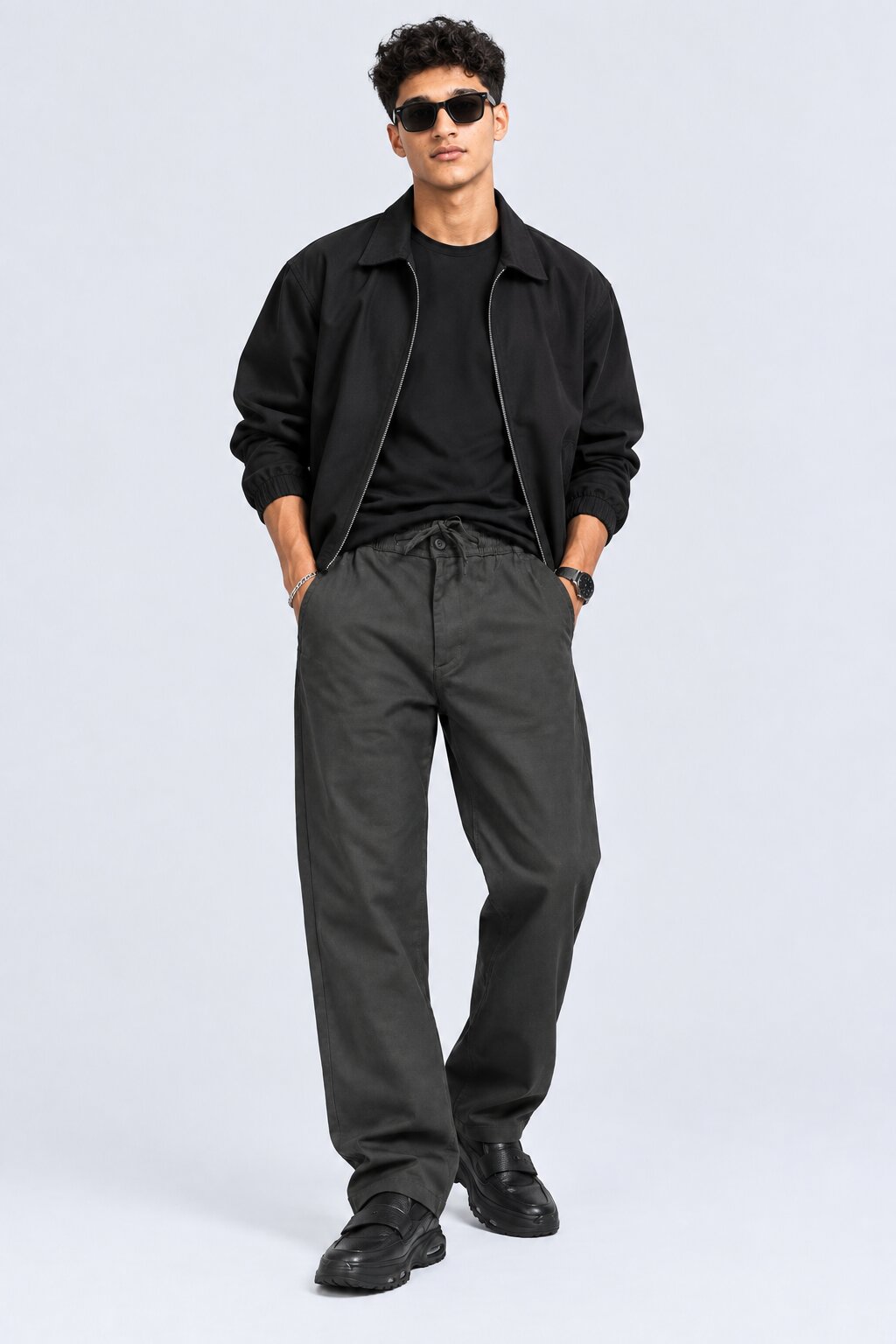 Mens Relaxed Fit Charcoal Solid Drawstring Trouser - Image 6