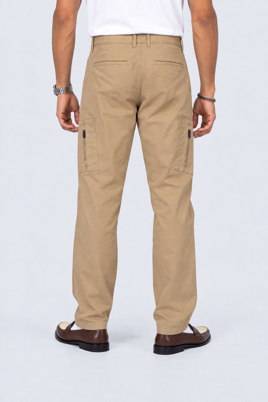 Mens Cream Solid Utility Cargo Trouser - Image 5