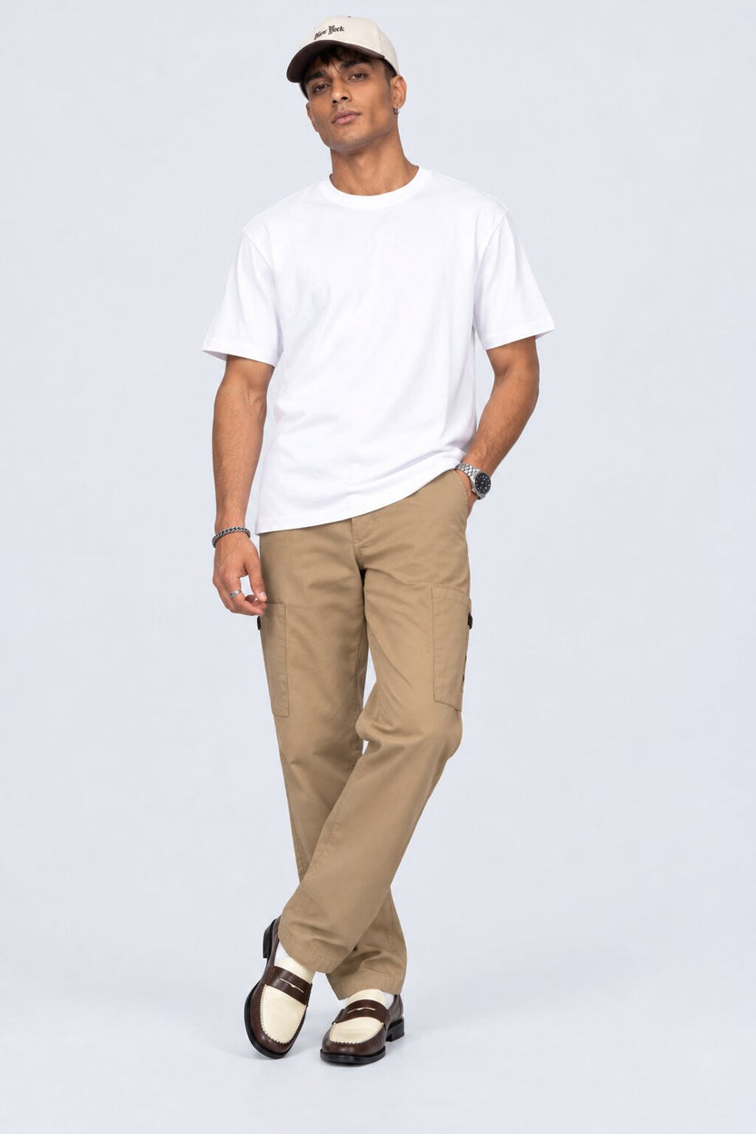 Mens Cream Solid Utility Cargo Trouser - Image 6