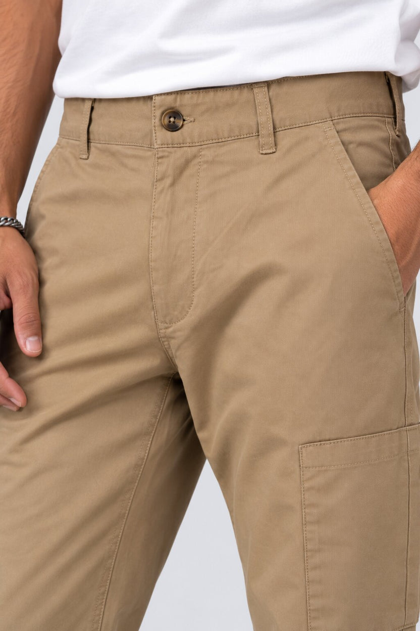 Mens Cream Solid Utility Cargo Trouser - Image 9