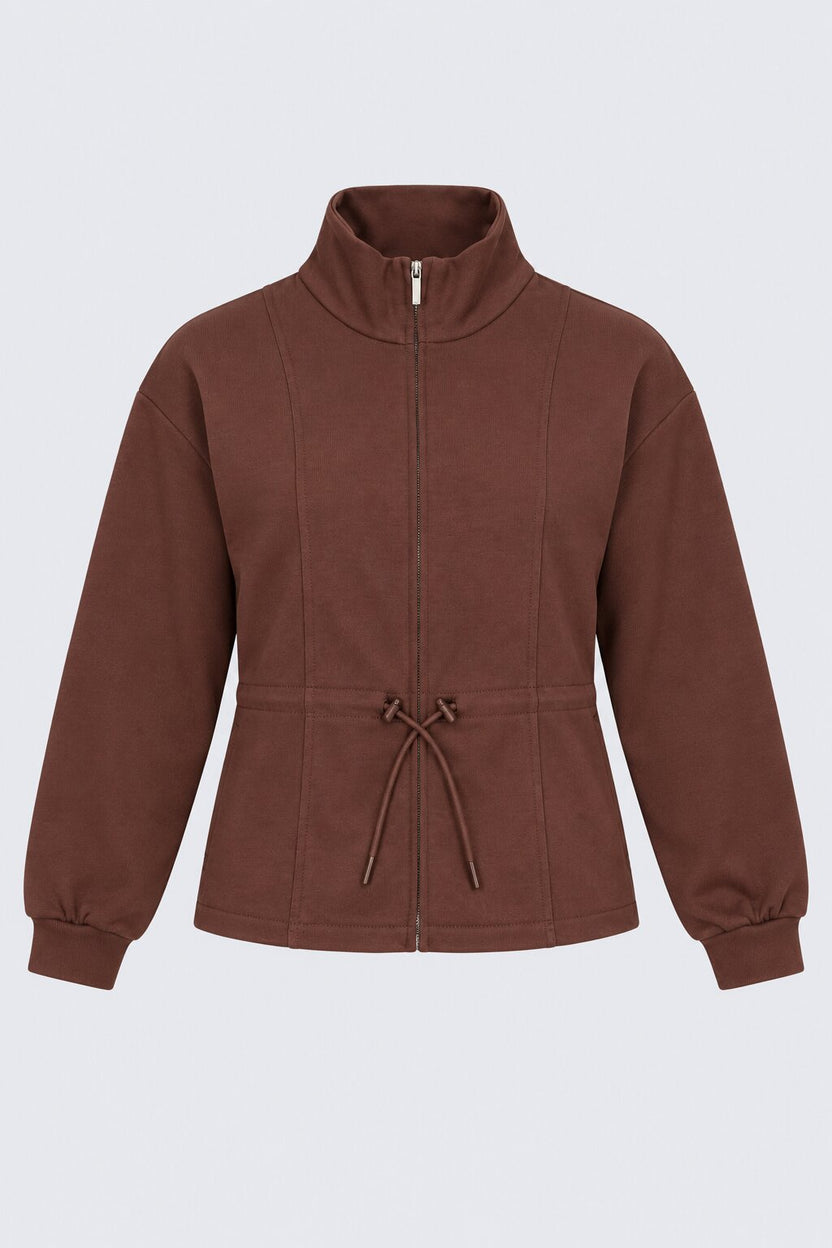 Womens Oversized Brown Drawstring Waist Jacket - Image 7