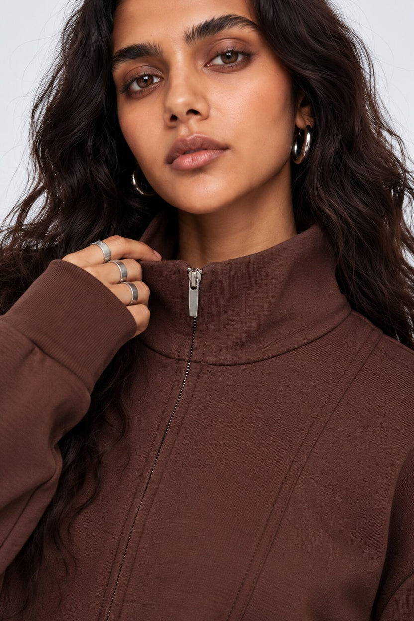 Womens Oversized Brown Drawstring Waist Jacket - Image 9