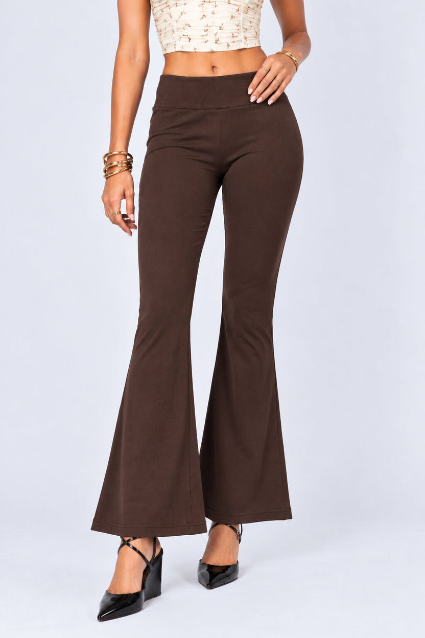 Womens Brown Solid Flared Knit Pant - Image 2