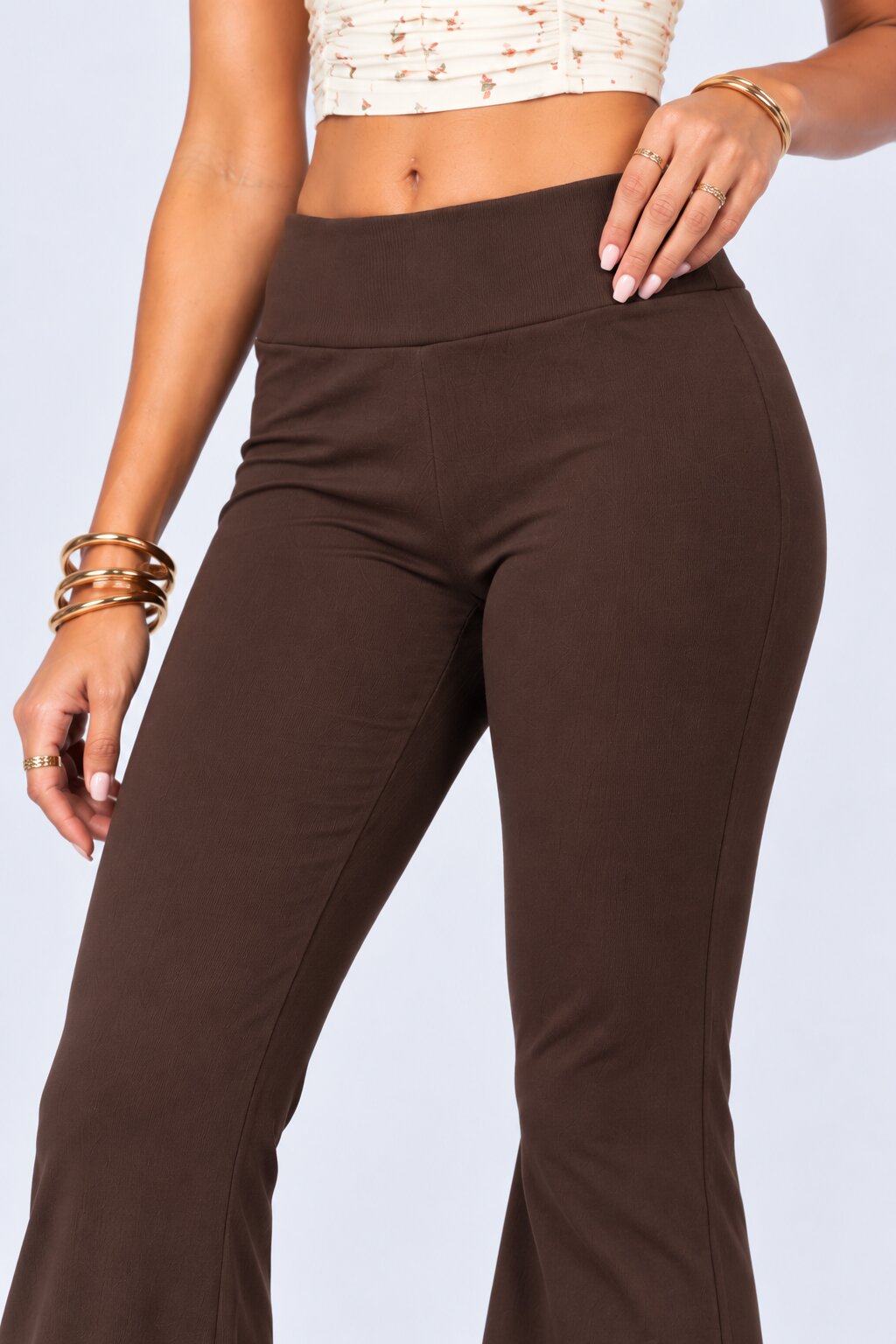 Womens Brown Solid Flared Knit Pant - Image 3