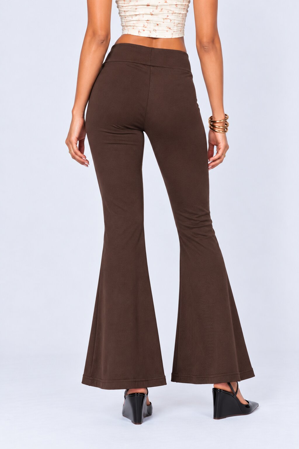 Womens Brown Solid Flared Knit Pant - Image 5