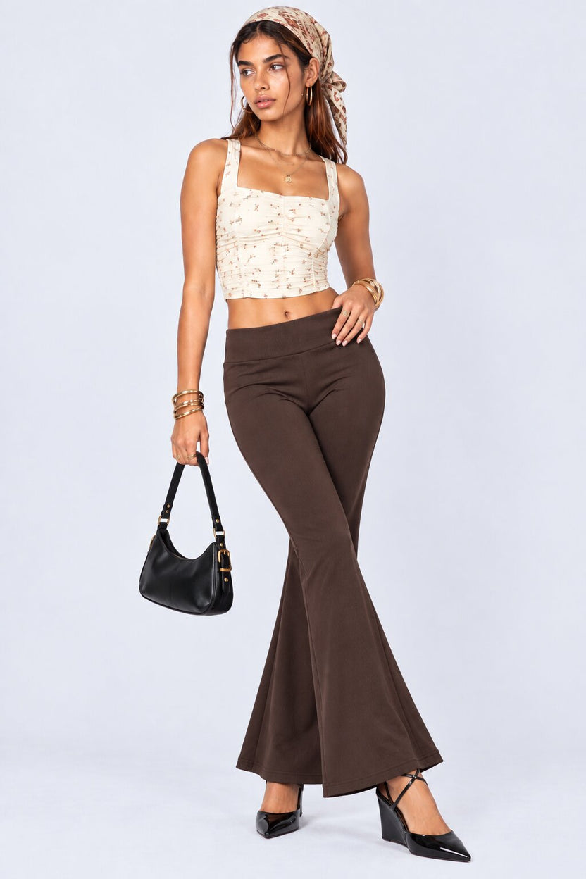 Womens Brown Solid Flared Knit Pant - Image 6