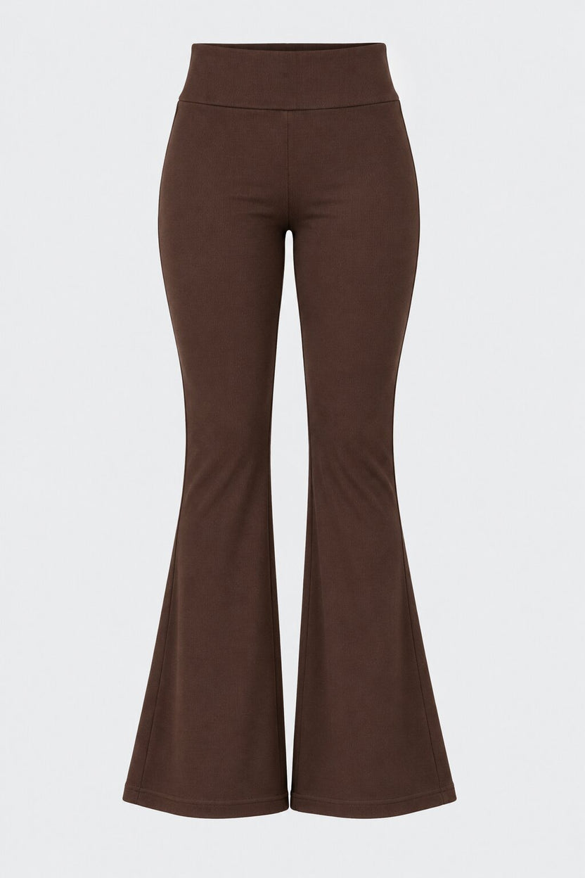 Womens Brown Solid Flared Knit Pant - Image 7