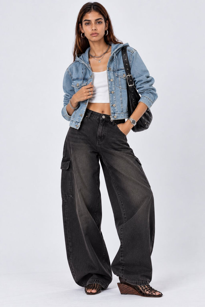 Womens Washed Hooded Denim Jacket - Image 6