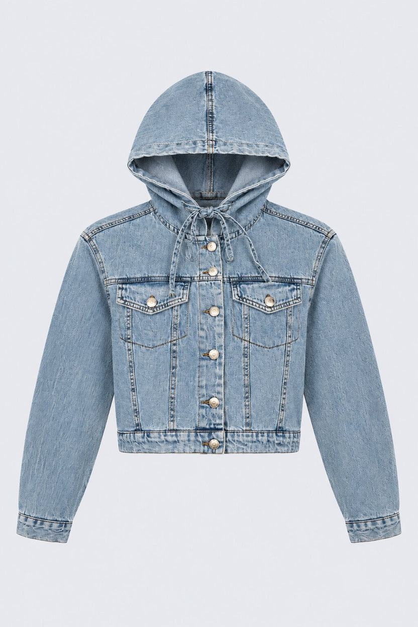 Womens Washed Hooded Denim Jacket - Image 7