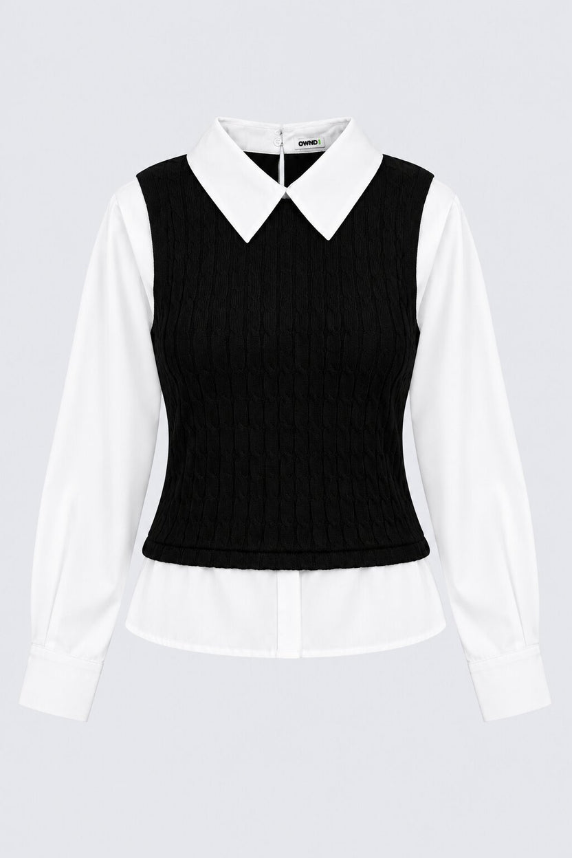 Womens Black Layered Cable Knit Shirt Vest - Image 7