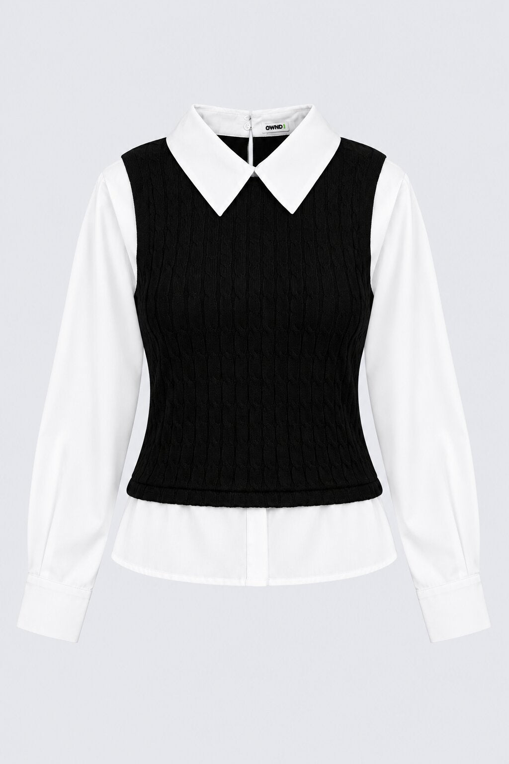 Womens Black Layered Cable Knit Shirt Vest - Image 7