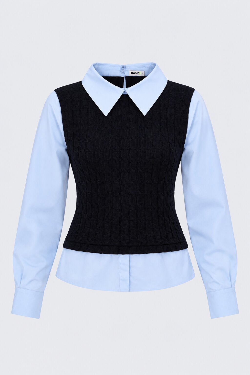 Womens Navy Layered Cable Knit Shirt Vest - Image 7