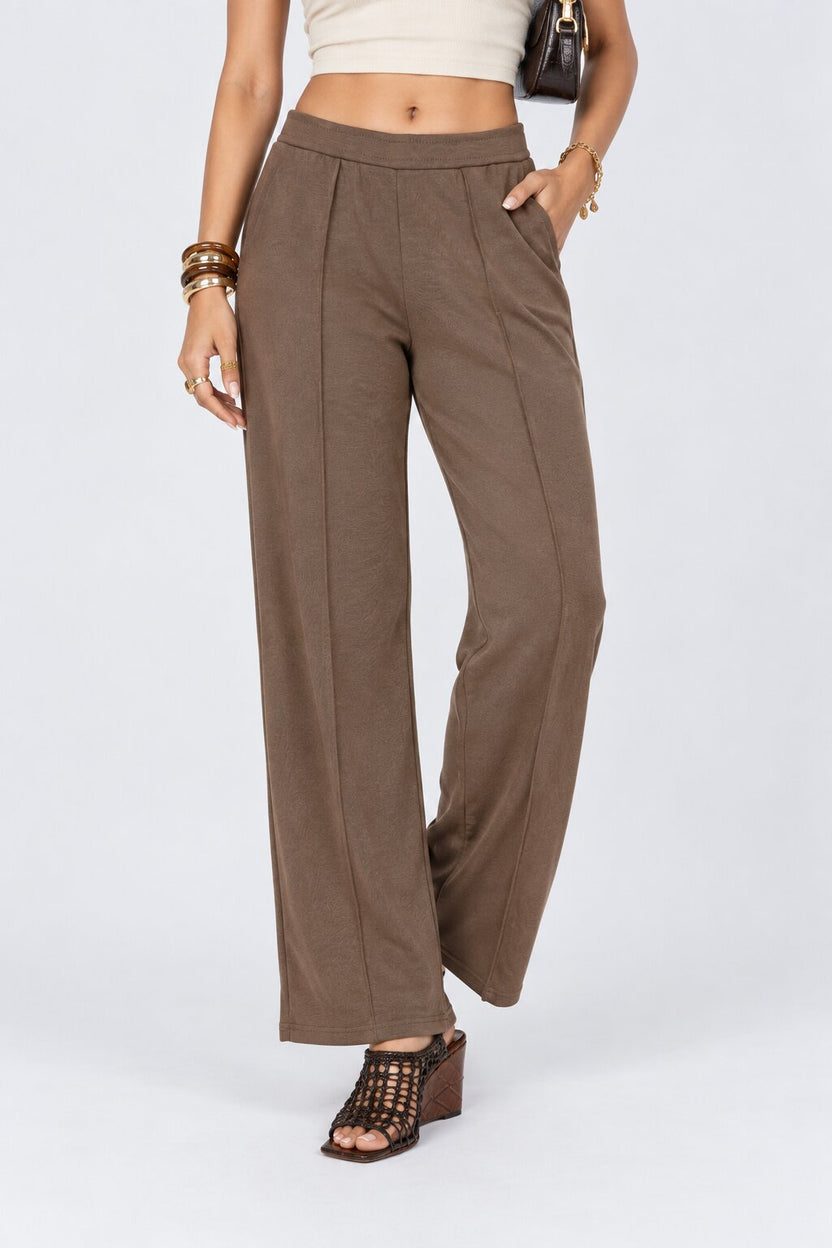 Womens Taupe Solid Knit Pant - Image 1