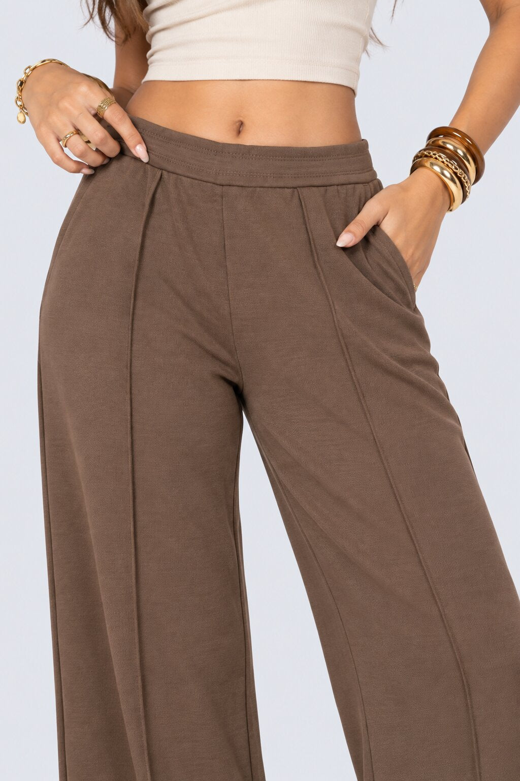 Womens Taupe Solid Knit Pant - Image 3