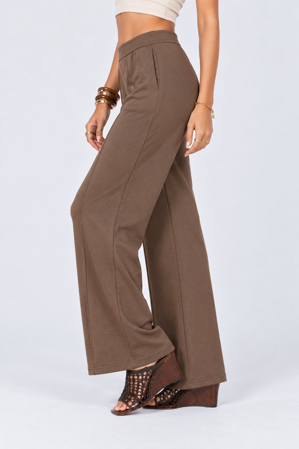 Womens Taupe Solid Knit Pant - Image 4