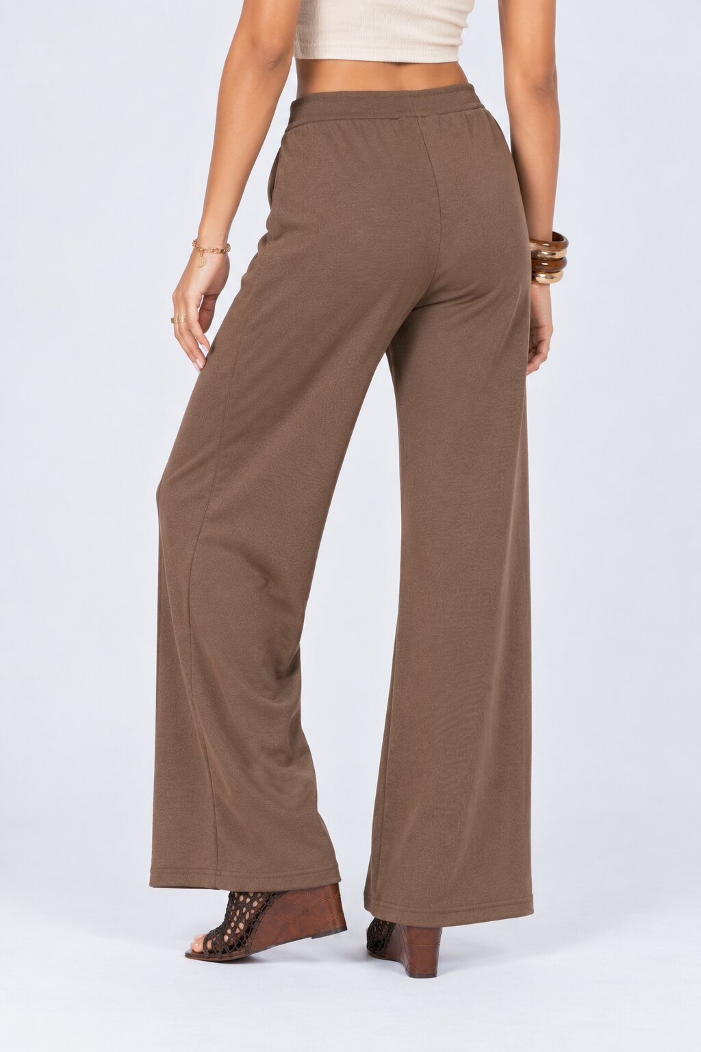 Womens Taupe Solid Knit Pant - Image 5