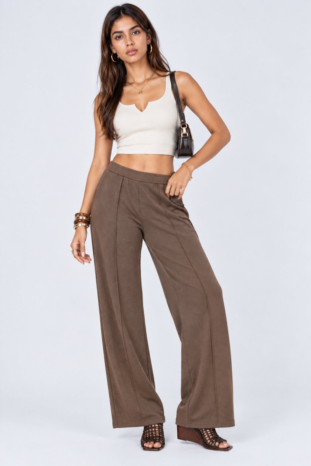 Womens Taupe Solid Knit Pant - Image 6