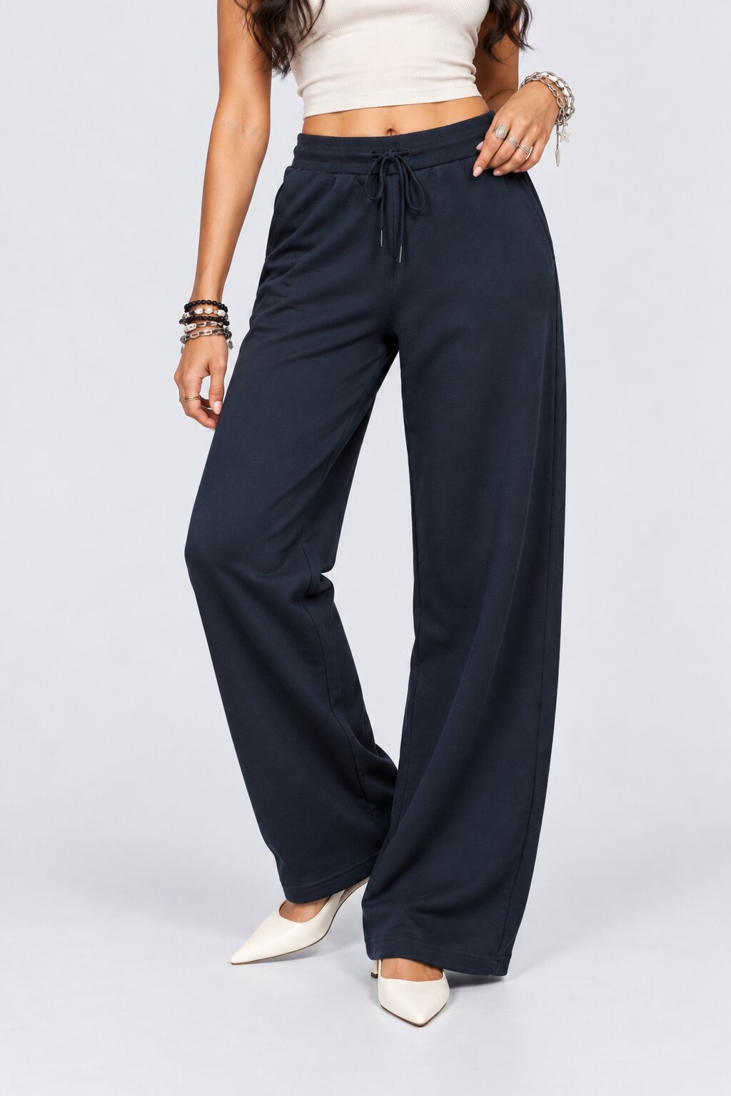 Womens Regular Fit Navy Solid Drawstring Pant - Image 2
