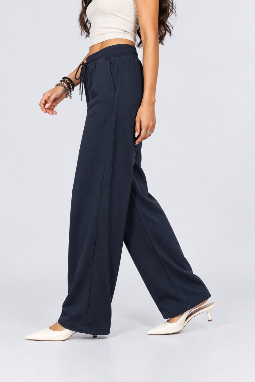 Womens Regular Fit Navy Solid Drawstring Pant - Image 4